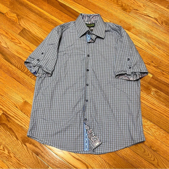 INSERCH Men’s Short Sleeve Multi Color Plaid Shirt - Slim Fit - Size XL - EUC - Picture 8 of 11